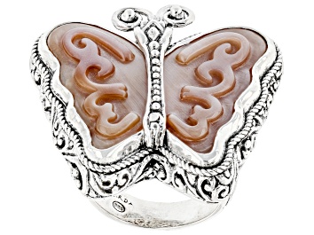 Picture of Pre-Owned Pink Carved Mother-of-Pearl Silver Butterfly Ring