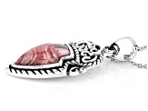 Pre-Owned Rhodochrosite Rhodium Over Silver Arrow Enhancer With Chain 20x15mm