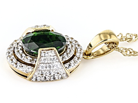 Pre-Owned Chrome Diopside 18K Yellow Gold Over Sterling Silver Pendant With Chain 2.01ctw