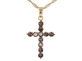 Pre-Owned Champagne Diamond 18k Yellow Gold Over Sterling Silver Cross Pendant 1.00ctw With 18" Chai