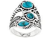 Pre-Owned Blue Turquoise Rhodium Over Sterling Silver 3-Stone Ring