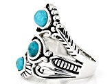 Pre-Owned Blue Turquoise Rhodium Over Sterling Silver 3-Stone Ring