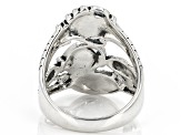 Pre-Owned Blue Turquoise Rhodium Over Sterling Silver 3-Stone Ring