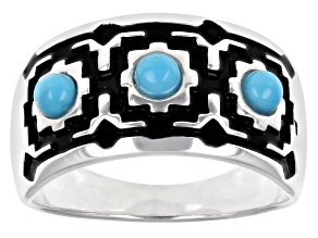 Pre-Owned Round Sleeping Beauty Turquoise Sterling Silver Band Ring