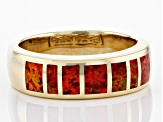 Pre-Owned Orange Lab Created Opal Inlay 18k Yellow Gold Over Silver Mens Ring