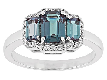 Picture of Pre-Owned Blue Lab Created Alexandrite Rhodium Over Sterling Silver Ring 1.80ctw