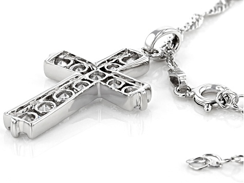 Pre-Owned White Cubic Zirconia Rhodium Over Sterling Silver Cross Pendant With Chain 2.63ctw