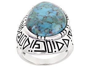 Pre-Owned Free Form Turquoise Rhodium Over Sterling Silver Ring