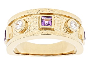 Pre-Owned Purple African Amethyst & White Zircon 18k Yellow Gold Over Sterling Silver Ring 0.65ctw