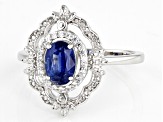 Pre-Owned Blue Kyanite And White Zircon Rhodium Over Sterling Silver Ring 0.98ctw