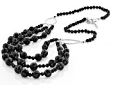 Pre-Owned Black Spinel Rhodium Over Sterling Silver Beaded Necklace