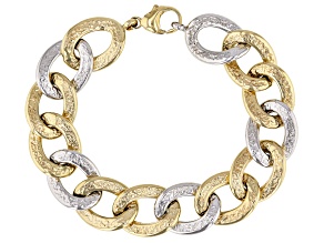 Pre-Owned 14K Yellow Gold Two-Tone 16MM Textured Curb Link 8 Inch Bracelet