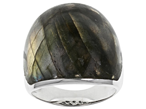 Pre-Owned Gray Labradorite Rhodium Over Sterling Silver Solitaire Ring