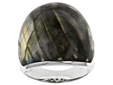Pre-Owned Gray Labradorite Rhodium Over Sterling Silver Solitaire Ring
