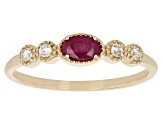 Pre-Owned Red Ruby And White Zircon 10k Yellow Gold Band Ring 0.40ctw