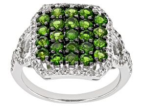 Pre-Owned Green Chrome Diopside Rhodium Over Sterling Silver Cluster Ring 2.28ctw