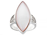 Pre-Owned Pink South Sea Mother-Of-Pearl & White Zircon Rhodium Over Sterling Silver Ring
