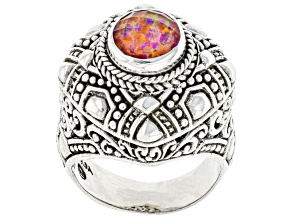 Pre-Owned Lab Created Alizarin Crimson Opal Quartz Doublet Silver Ring