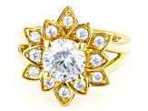 Pre-Owned White Cubic Zirconia 14k Yellow Gold Over Sterling Silver Lotus Flower Ring 4.25ctw