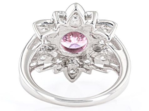 Pre-Owned Pink And White Cubic Zirconia Rhodium Over Sterling Silver Lotus Flower Ring 4.25ctw