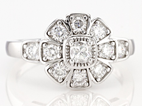 Pre-Owned Moissanite Platineve Flower Ring .82ctw DEW