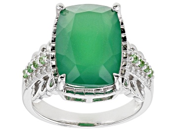 Picture of Pre-Owned Green Onyx, Tsavorite, And White Zircon Rhodium Over Sterling Silver Ring 5.78ctw