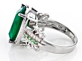 Pre-Owned Green Onyx, Tsavorite, And White Zircon Rhodium Over Sterling Silver Ring 5.78ctw