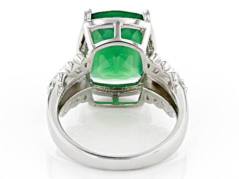 Pre-Owned Green Onyx, Tsavorite, And White Zircon Rhodium Over Sterling Silver Ring 5.78ctw