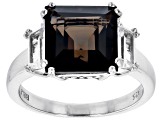 Pre-Owned Smoky Quartz Rhodium Over Sterling Silver Ring 4.82ctw