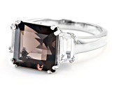 Pre-Owned Smoky Quartz Rhodium Over Sterling Silver Ring 4.82ctw