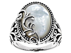 Pre-Owned White Mother-Of-Pearl Sterling Silver Ring