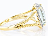 Pre-Owned Barrel Prasiolite and White Zircon 18k Yellow Gold Over Silver Ring