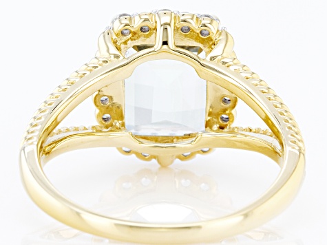 Pre-Owned Barrel Prasiolite and White Zircon 18k Yellow Gold Over Silver Ring