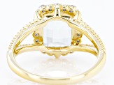 Pre-Owned Barrel Prasiolite and White Zircon 18k Yellow Gold Over Silver Ring