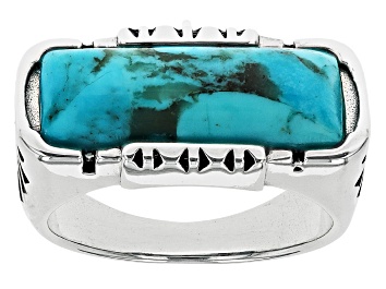 Picture of Pre-Owned Rectangular Blue Turquoise Sterling Silver Ring