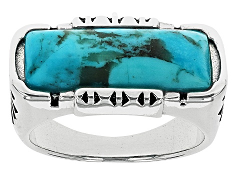 Pre-Owned Rectangular Blue Turquoise Sterling Silver Ring