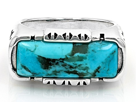 Pre-Owned Rectangular Blue Turquoise Sterling Silver Ring