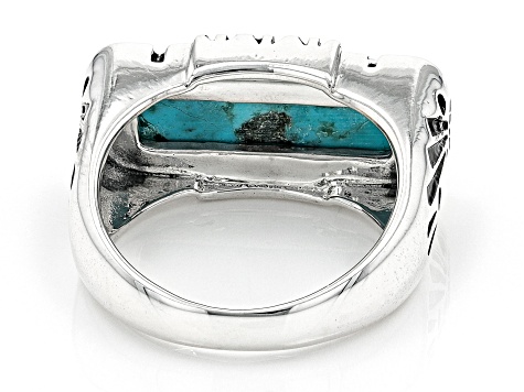 Pre-Owned Rectangular Blue Turquoise Sterling Silver Ring