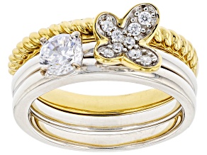 Pre-Owned White Cubic Zirconia Rhodium & 14k Yellow Gold Over Sterling Silver Set Of 3 Stackable Rin