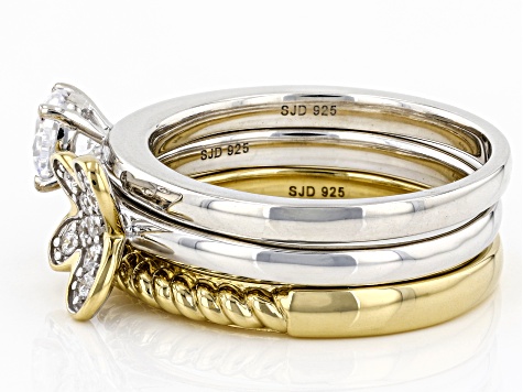 Pre-Owned White Cubic Zirconia Rhodium & 14k Yellow Gold Over Sterling Silver Set Of 3 Stackable Rin