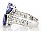 Pre-Owned Blue And White Cubic Zirconia Rhodium Over Sterling Silver Ring 8.67ctw