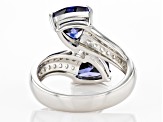 Pre-Owned Blue And White Cubic Zirconia Rhodium Over Sterling Silver Ring 8.67ctw