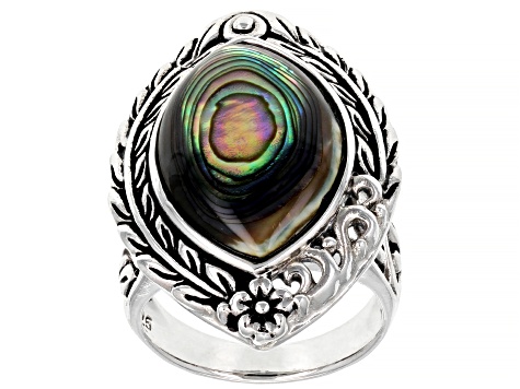 Pre-Owned Marquise Abalone Shell Sterling Silver Leaf Ring