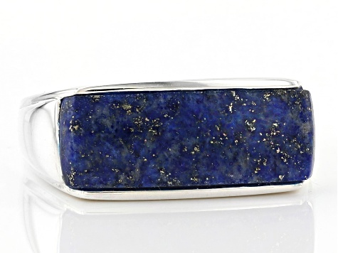Pre-Owned Blue Lapis Lazuli Inlay Rhodium Over Sterling Silver Men's Band Ring