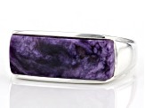 Pre-Owned Purple Charoite Inlay Rhodium Over Sterling Silver Mens' Band Ring
