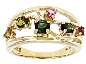 Pre-Owned Multi Color Tourmaline 14k Yellow Gold Ring 0.73ctw