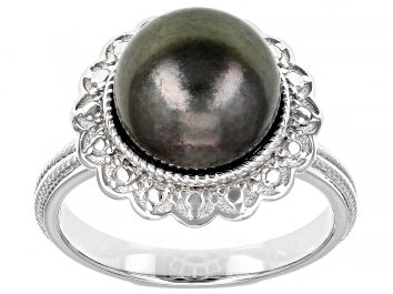 Picture of Pre-Owned Cultured Tahitian Pearl Rhodium Over Sterling Silver Ring