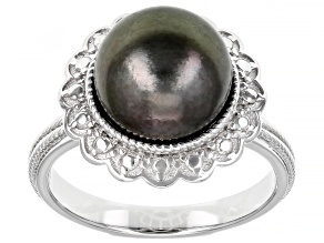 Pre-Owned Cultured Tahitian Pearl Rhodium Over Sterling Silver Ring