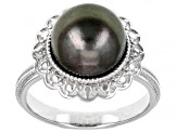 Pre-Owned Cultured Tahitian Pearl Rhodium Over Sterling Silver Ring