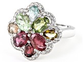 Pre-Owned Multicolor Tourmaline Rhodium Over Silver Ring 2.02ctw